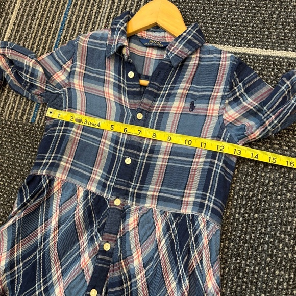 Polo Ralph Lauren Navy Plaid Girls 5 Button Down Shirt Dress Flannel - Picture 8 of 12
